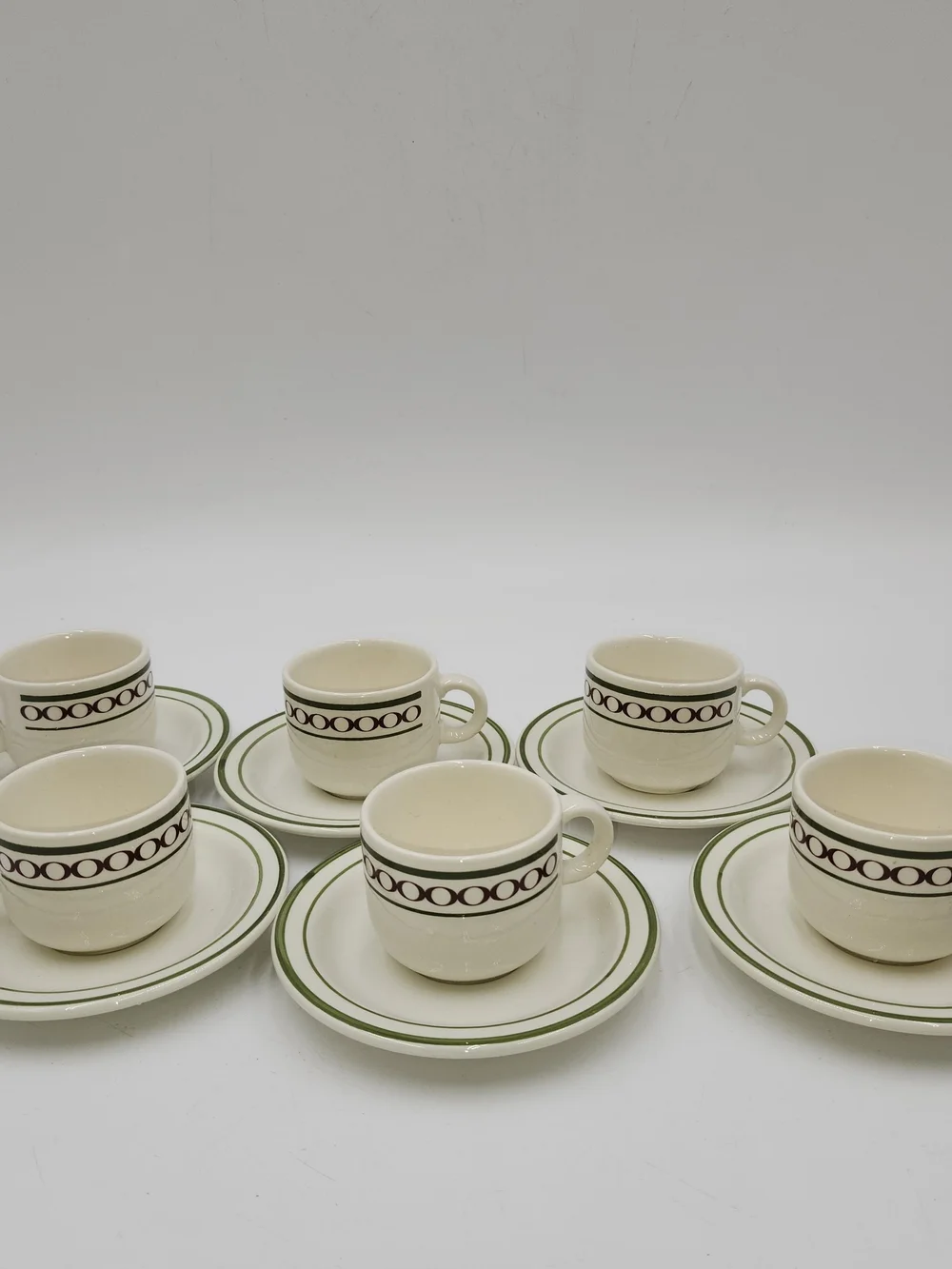 VINTAGE Set 6 PAGNOSSIN EARTHENWARE ESPRESSO DEMITASSE CUPS Green